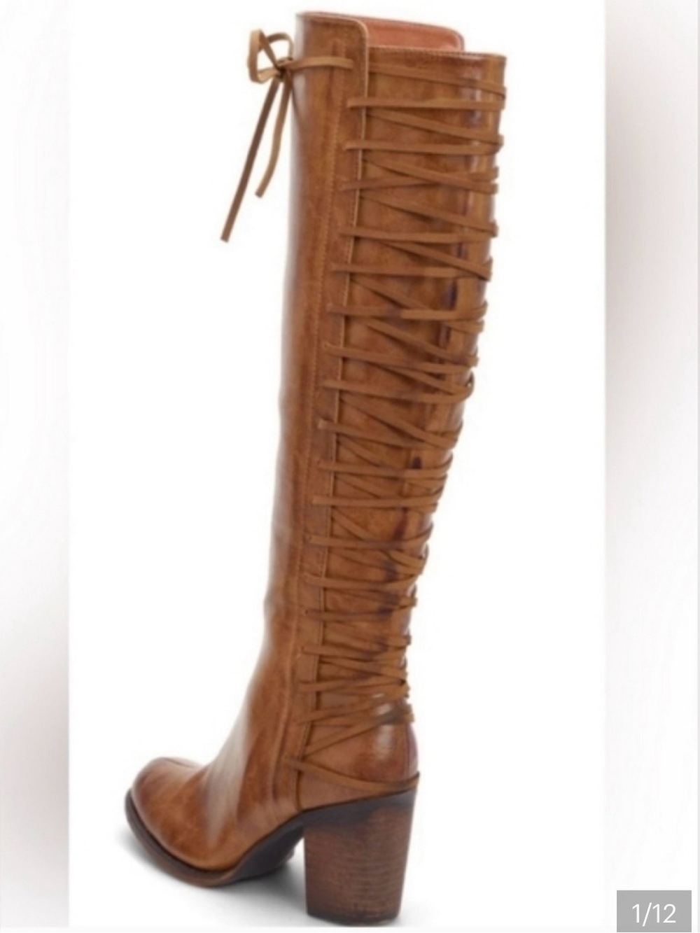 VENUS Tall Lace-Up Tan Leather Knee Boots 3” heel.